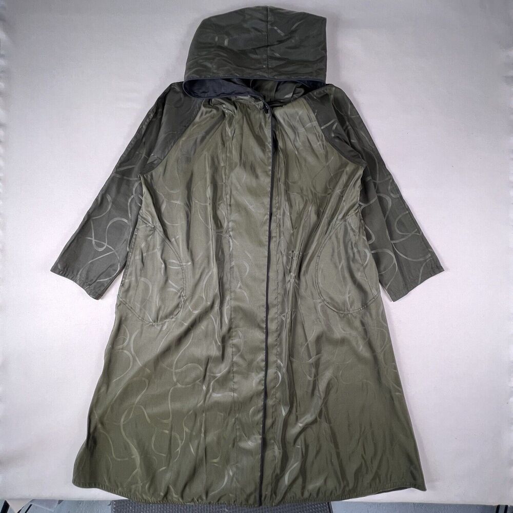 Bag It Mycra Pac Rain Coat Women’s 1 S/M Green Squiggle Hooded Reversible Jacket